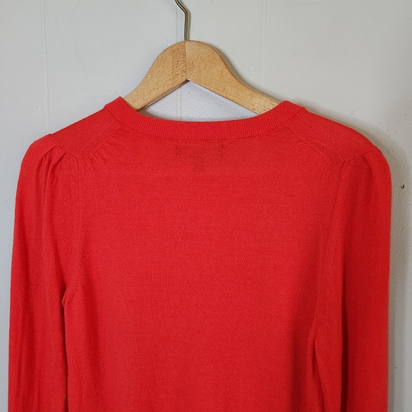 Banana Republic orange Merino wool crewneck sweater shoulder pleates M - Picture 5 of 10